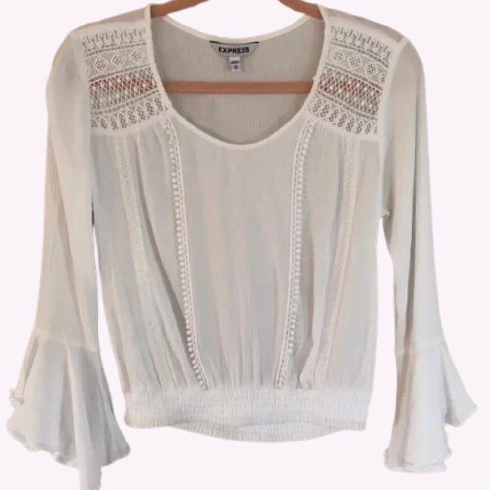 Express Crochet Bell Sleeve Blouse Top, Size M